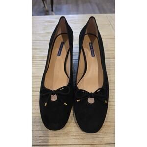 Stuart Weitzman Gabby Pumps Womens 11.5 Black Suede Bow Block Heel NEW 500 MSRP